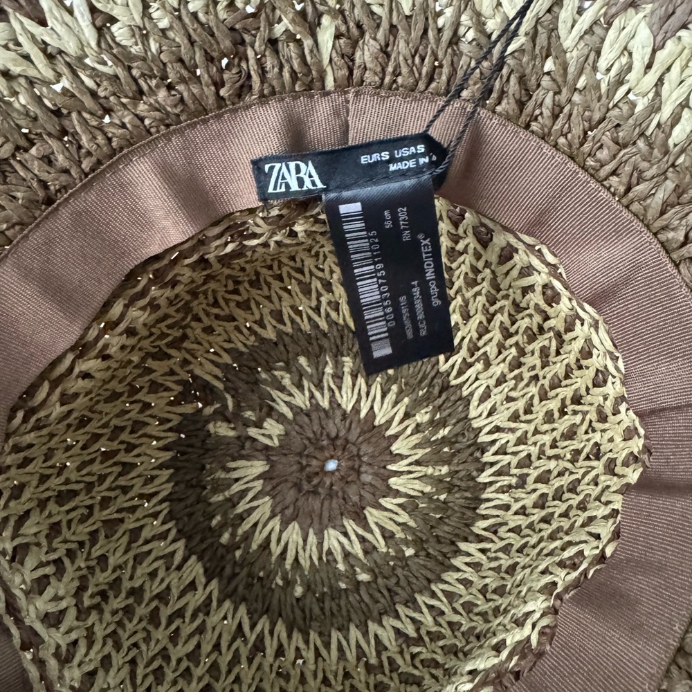 Zara Brown and Cream Woven Straw Hat - Picture 3 of 4